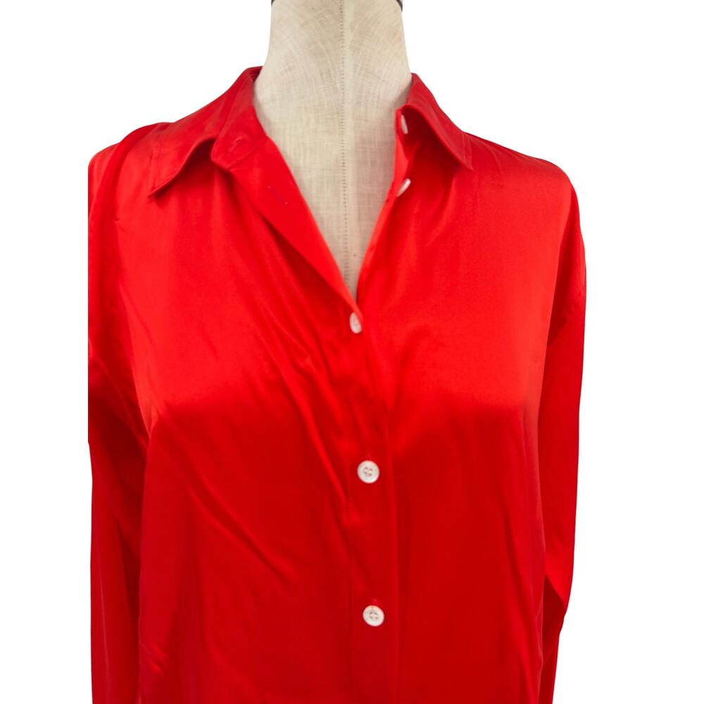FRAME The Standard Shirt Silk Stretch Button Front Blouse Red Women's Medium - Picture 3 of 11